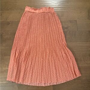 Pleated Pink Polka Dot Midi Skirt